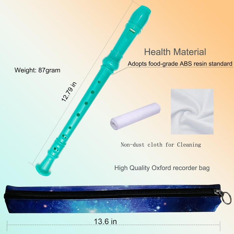 Auteey 8 Holes Soprano Recorder with Cleaning Rod and Bag, Professional German Style C Key Recorder for Kids Beginners Students(Green) - Image 2